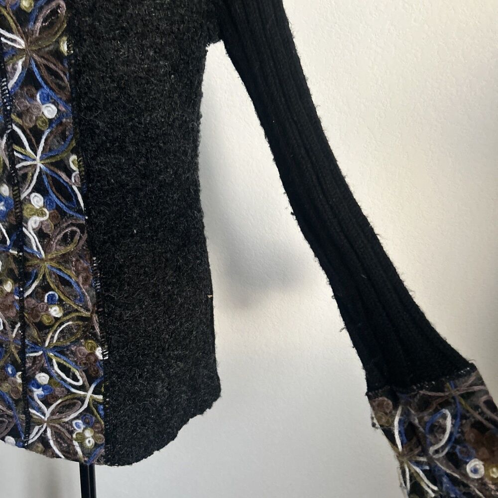 Liquid By Sioni Cardigan Black Embroidered Wool & Mohair Buttoned Sweater Sz L - Picture 3 of 11